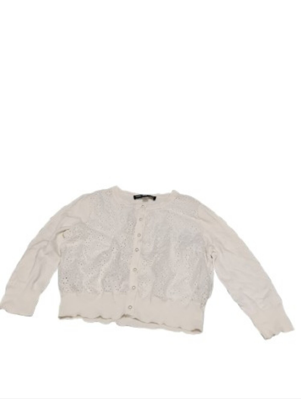 Karl Lagerfeld Women's White Eyelet Buttoned Cardigan Sweater Sz L